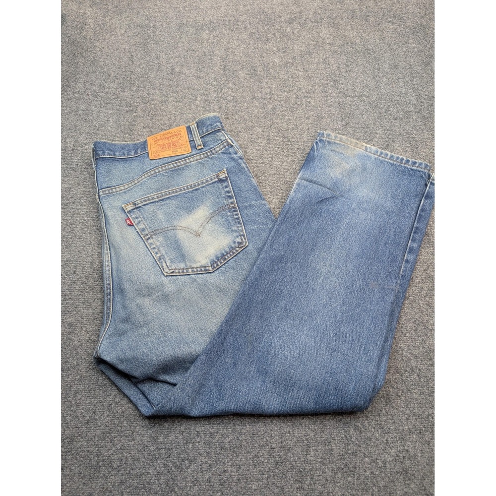 Levis 505 Jeans Mens 40x30 Blue Regular Fit Straight Leg Distressed Denim Jeans